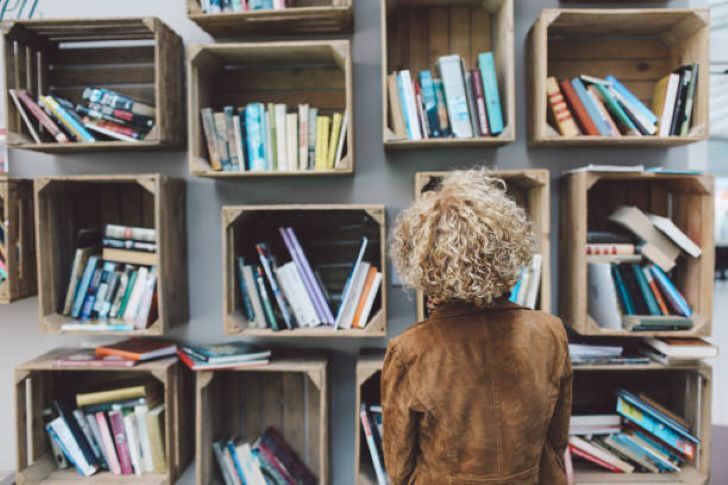 Vrouw Zoekt Tussen Nederlandse Boeken